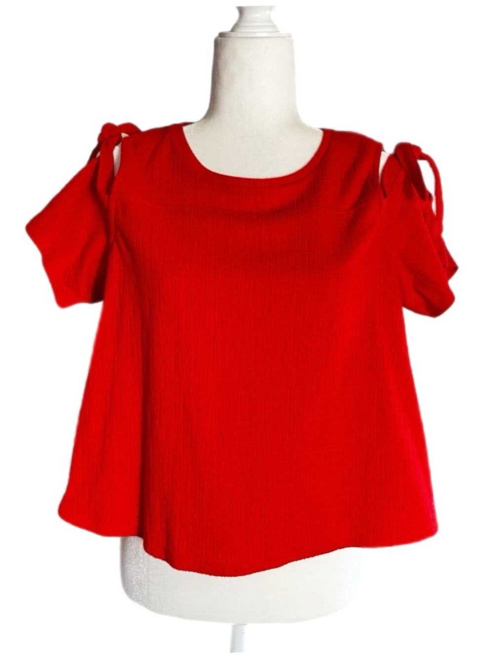 Madewell Red Cold-Shoulder Tie-Shoulder Blouse Sz L